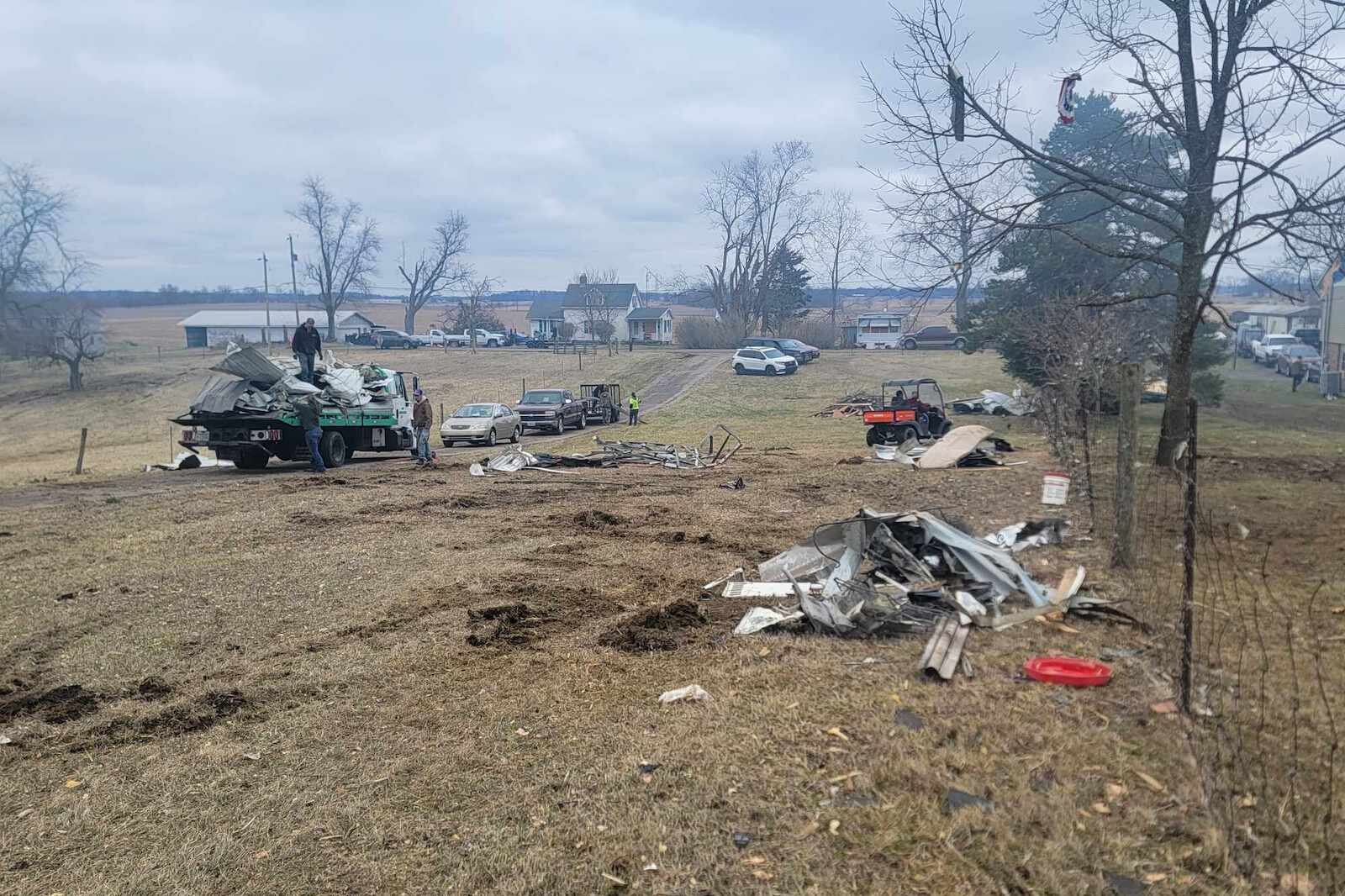 A look at damage from EF2 tornado that touched down in eastern Clark County on Feb. 27.  Volunteers are being sought to help clean up remaining debris. 