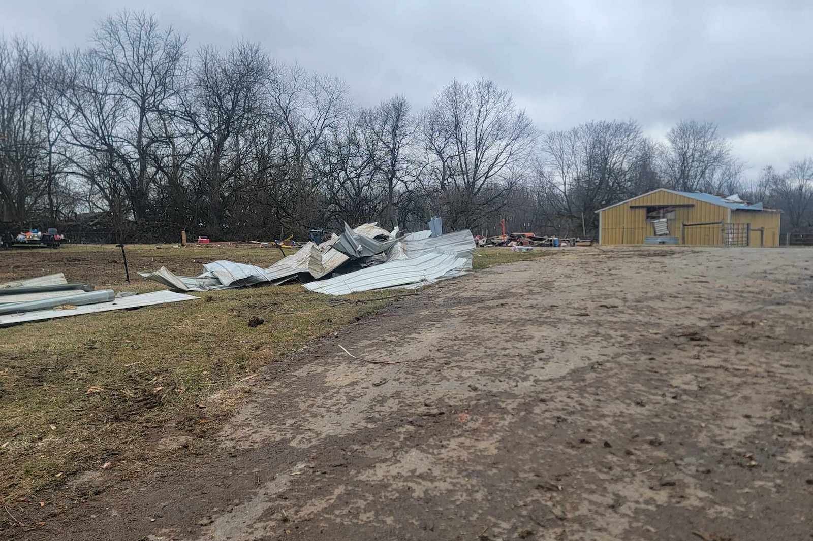 A look at damage from EF2 tornado that touched down in eastern Clark County on Feb. 27.  Volunteers are being sought to help clean up remaining debris. 